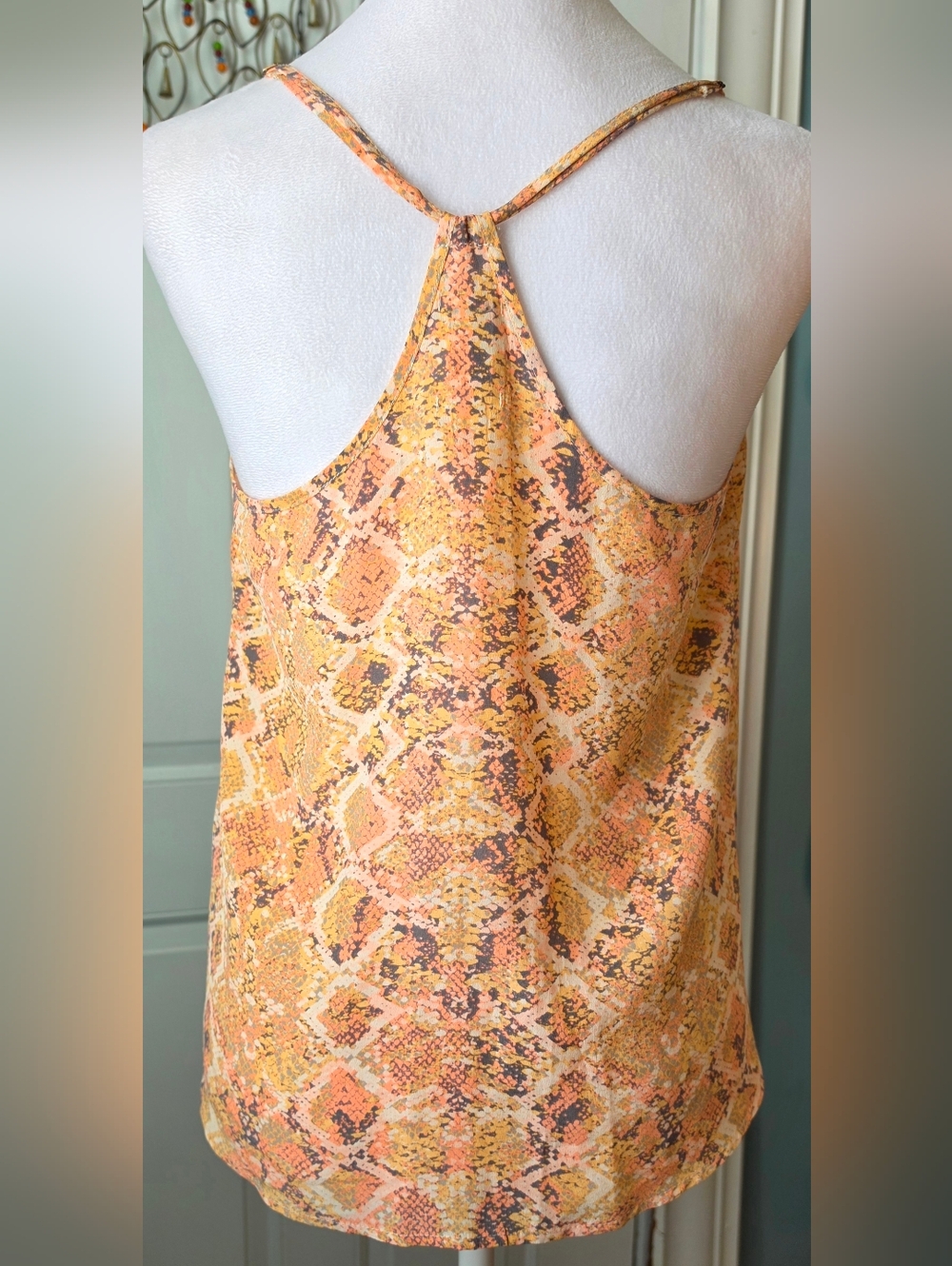 Anthropologie E by Eloise 100% Silk Racerback Cami Womens S Peach Snakeskin Prin - Picture 4 of 12